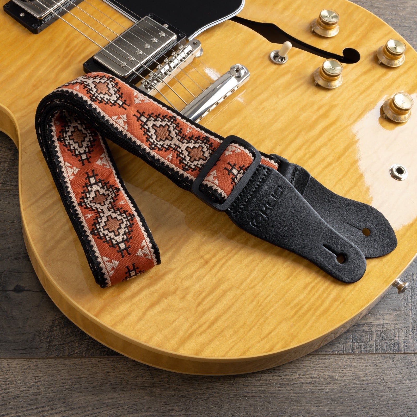 KLIQ Vintage Woven Guitar Strap for Acoustic and Electric Guitars + 2 Free Rubber Strap Locks, 2 Free Guitar Picks and 1 Free Lace | Terylene Printed